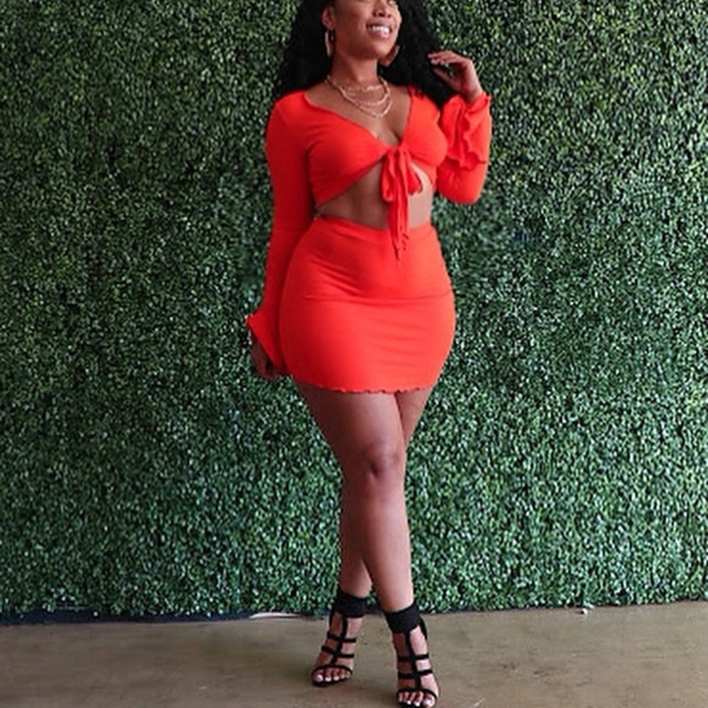 New Vibrant orange mini skirt set